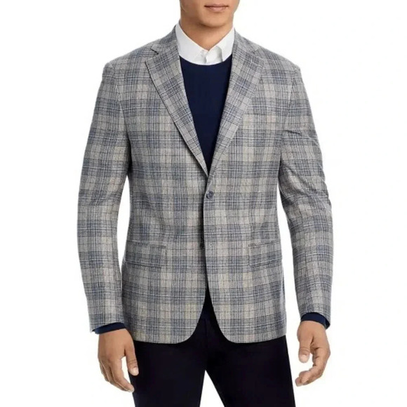 Robert Graham Wool Plaid Two-Button Blazer Jacket Sport Coat Grey Preppy Size 58 - Picture 1 of 10